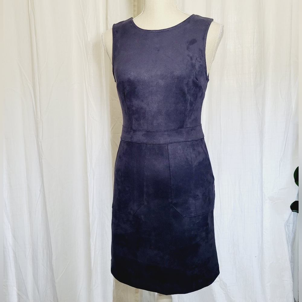 Anthropologie Bishop Young Faux Suede Little Blue Women's Shift Dress Blue Fall